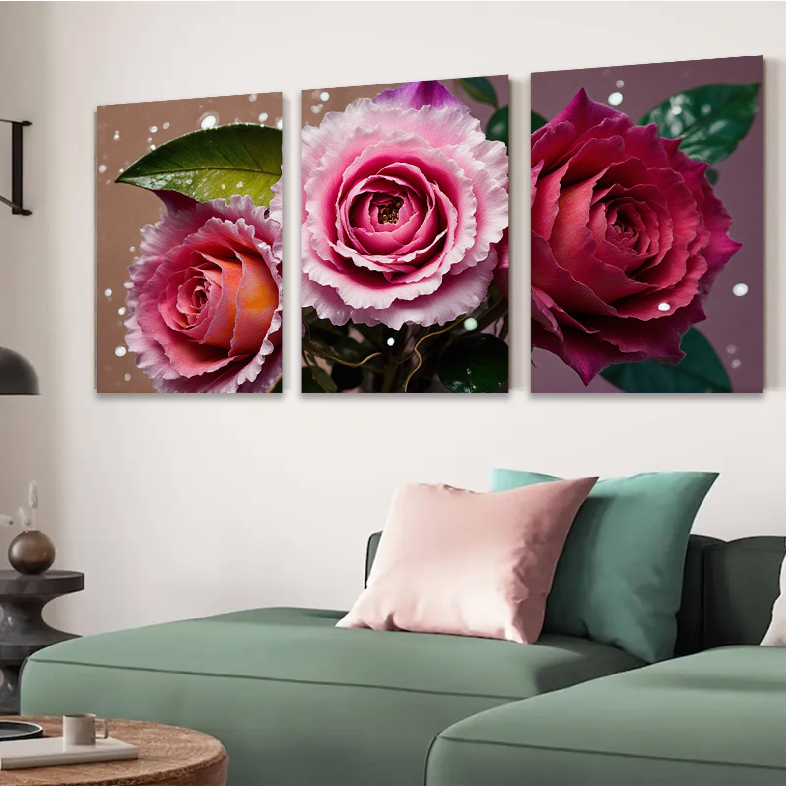 2D flat 1pc blooming pink roses floral wall art canvas prints for bedroom living room home decor farmhouse style modern minimalist cozy aesthetic