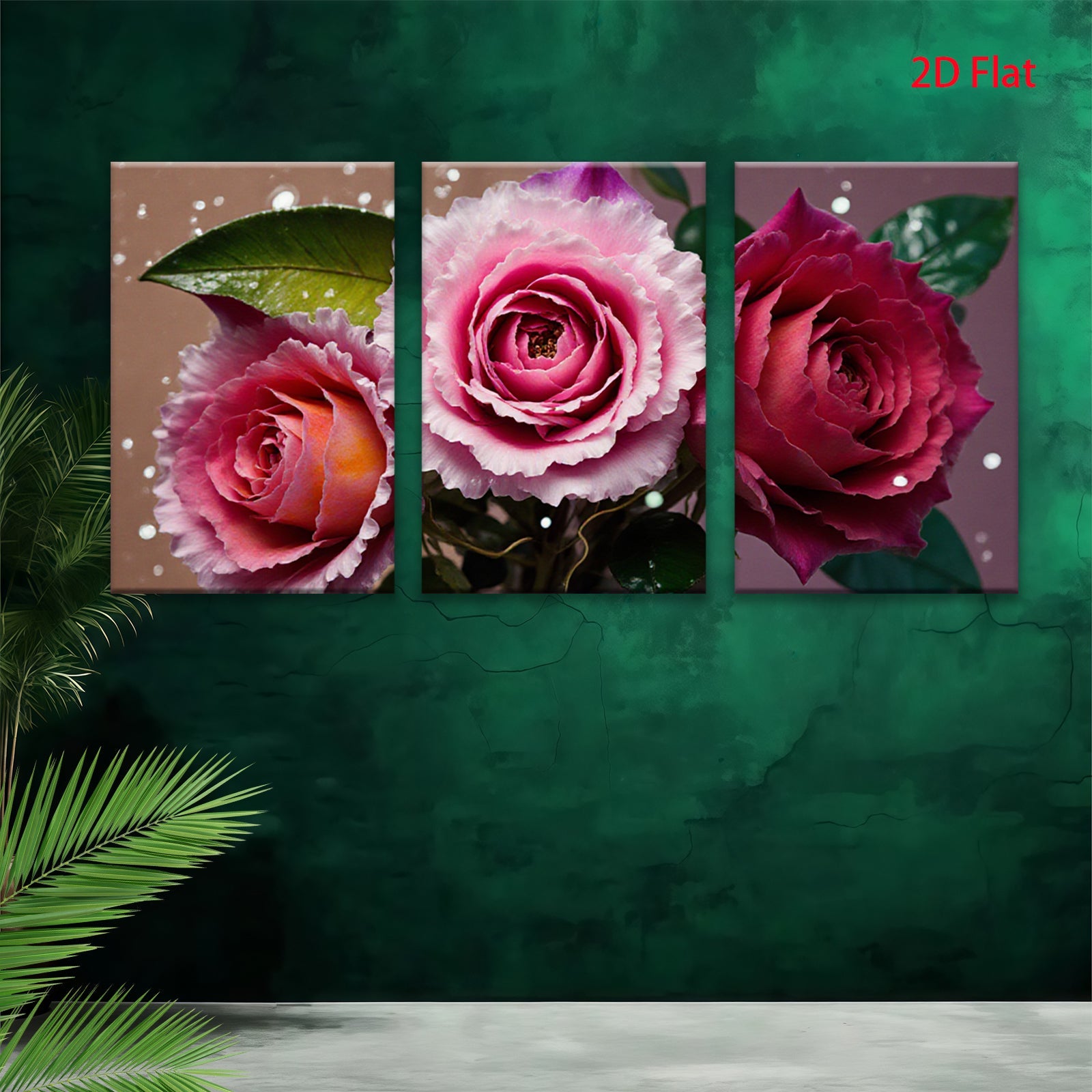 2D flat 1pc blooming pink roses floral wall art canvas prints for bedroom living room home decor farmhouse style modern minimalist cozy aesthetic