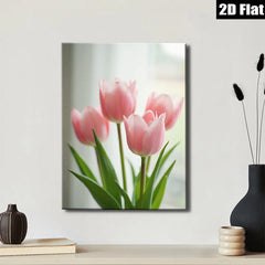 2D flat 1pc blooming pink tulips floral wall art canvas prints for living room bedroom home decor farmhouse style modern minimalist gallery wrapped
