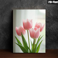 2D flat 1pc blooming pink tulips floral wall art canvas prints for living room bedroom home decor farmhouse style modern minimalist gallery wrapped