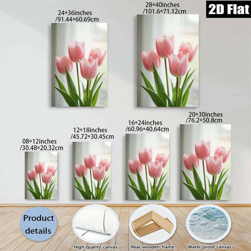 2D flat 1pc blooming pink tulips floral wall art canvas prints for living room bedroom home decor farmhouse style modern minimalist gallery wrapped