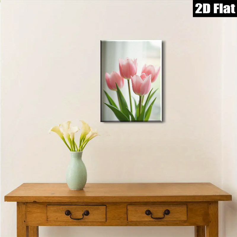 2D flat 1pc blooming pink tulips floral wall art canvas prints for living room bedroom home decor farmhouse style modern minimalist gallery wrapped