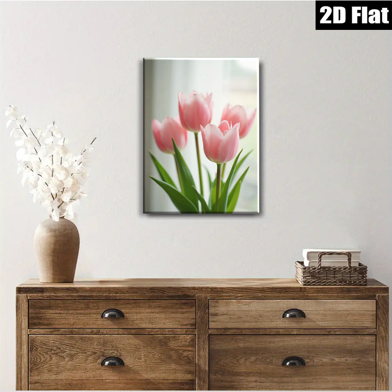 2D flat 1pc blooming pink tulips floral wall art canvas prints for living room bedroom home decor farmhouse style modern minimalist gallery wrapped