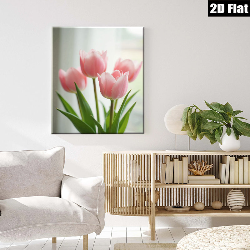 2D flat 1pc blooming pink tulips floral wall art canvas prints for living room bedroom home decor farmhouse style modern minimalist gallery wrapped