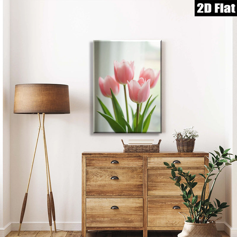 2D flat 1pc blooming pink tulips floral wall art canvas prints for living room bedroom home decor farmhouse style modern minimalist gallery wrapped