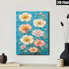 2D flat 1pc blooming pink white dahlia floral wall art canvas prints for living room bedroom home decor farmhouse style gallery wrapped ready to hang