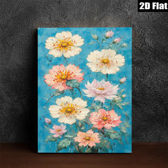2D flat 1pc blooming pink white dahlia floral wall art canvas prints for living room bedroom home decor farmhouse style gallery wrapped ready to hang