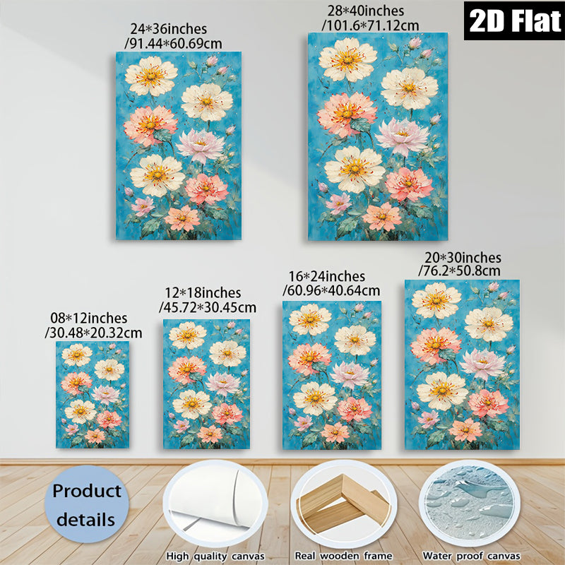 2D flat 1pc blooming pink white dahlia floral wall art canvas prints for living room bedroom home decor farmhouse style gallery wrapped ready to hang