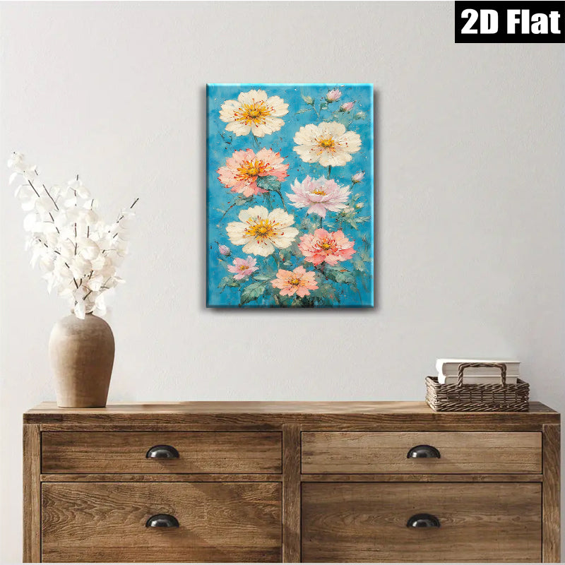 2D flat 1pc blooming pink white dahlia floral wall art canvas prints for living room bedroom home decor farmhouse style gallery wrapped ready to hang