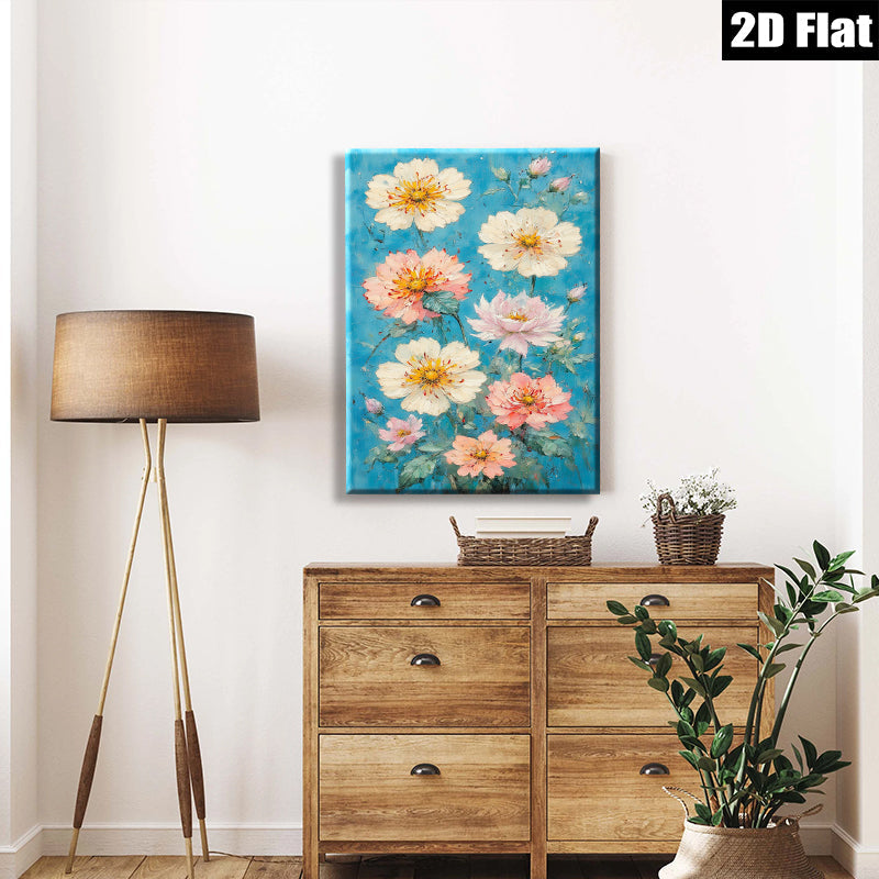 2D flat 1pc blooming pink white dahlia floral wall art canvas prints for living room bedroom home decor farmhouse style gallery wrapped ready to hang