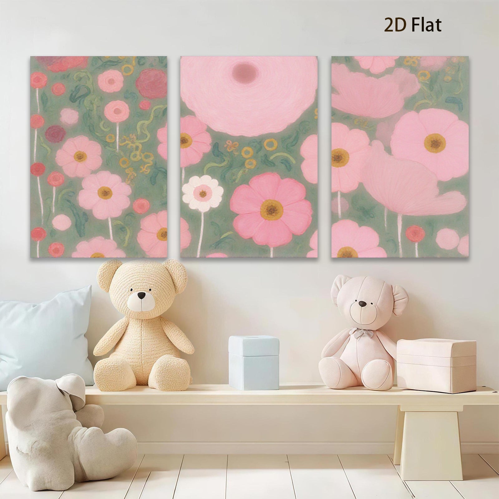 2D flat 1pc blooming pink wildflowers botanical wall art canvas print for living room bedroom home decor farmhouse style modern minimalist gallery wrapped