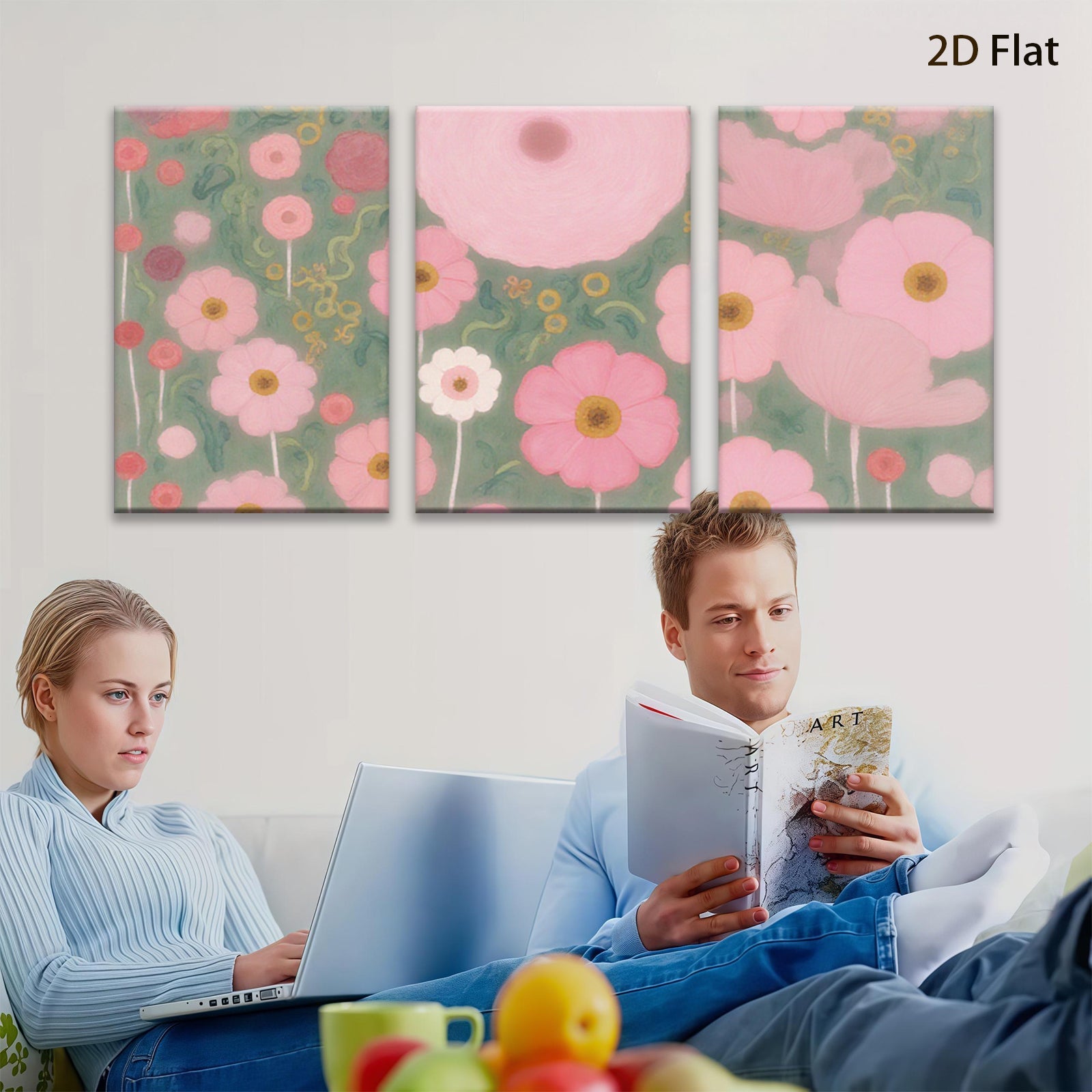 2D flat 1pc blooming pink wildflowers botanical wall art canvas print for living room bedroom home decor farmhouse style modern minimalist gallery wrapped