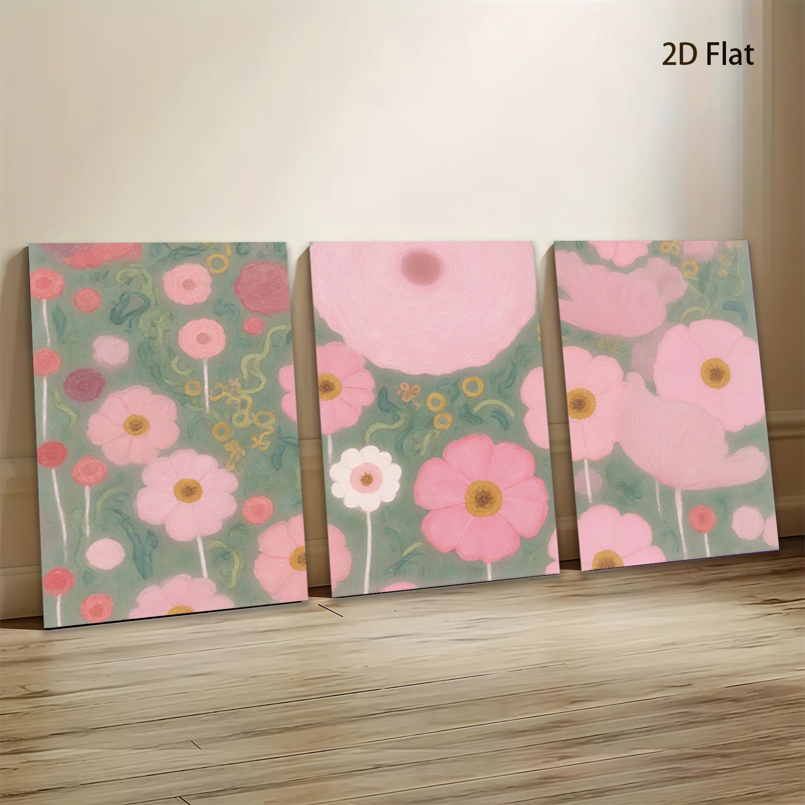 2D flat 1pc blooming pink wildflowers botanical wall art canvas print for living room bedroom home decor farmhouse style modern minimalist gallery wrapped