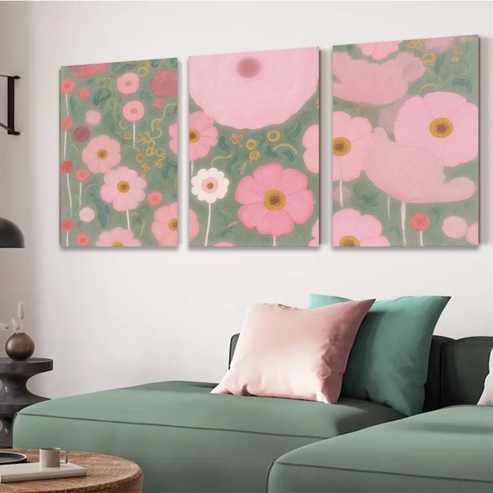 2D flat 1pc blooming pink wildflowers botanical wall art canvas print for living room bedroom home decor farmhouse style modern minimalist gallery wrapped