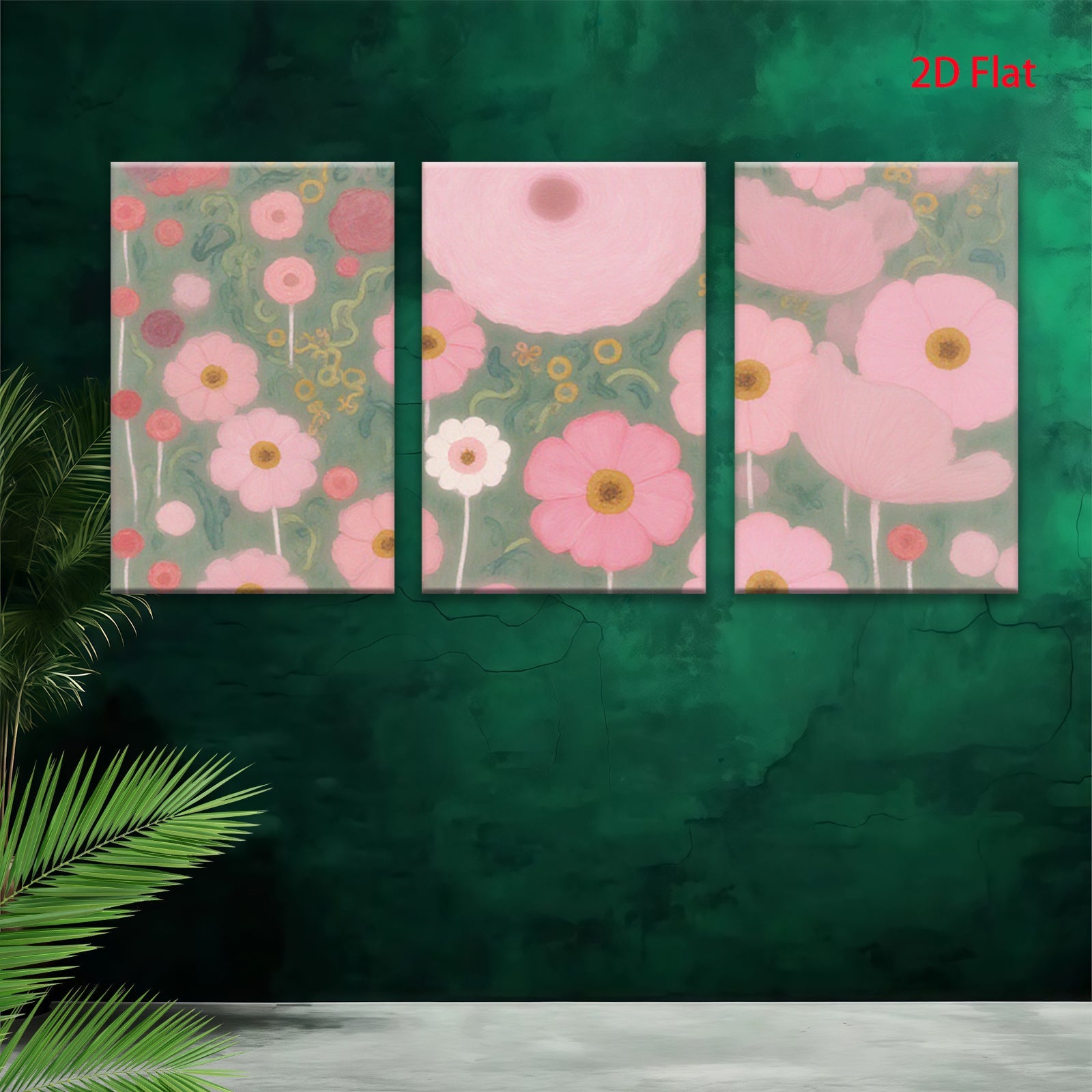 2D flat 1pc blooming pink wildflowers botanical wall art canvas print for living room bedroom home decor farmhouse style modern minimalist gallery wrapped