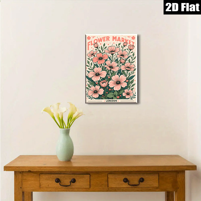 2D flat 1pc blooming pink wildflowers botanical wall art canvas prints for living room bedroom home decor farmhouse style modern gallery wrapped