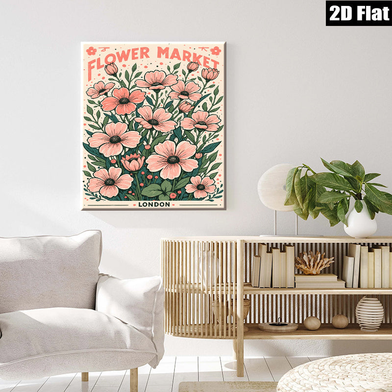 2D flat 1pc blooming pink wildflowers botanical wall art canvas prints for living room bedroom home decor farmhouse style modern gallery wrapped