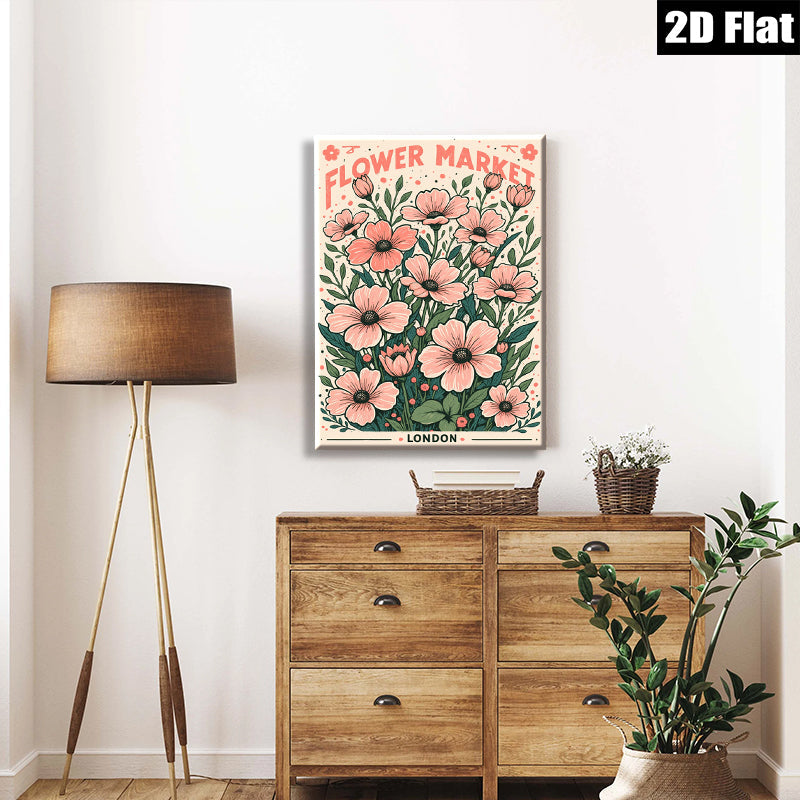 2D flat 1pc blooming pink wildflowers botanical wall art canvas prints for living room bedroom home decor farmhouse style modern gallery wrapped