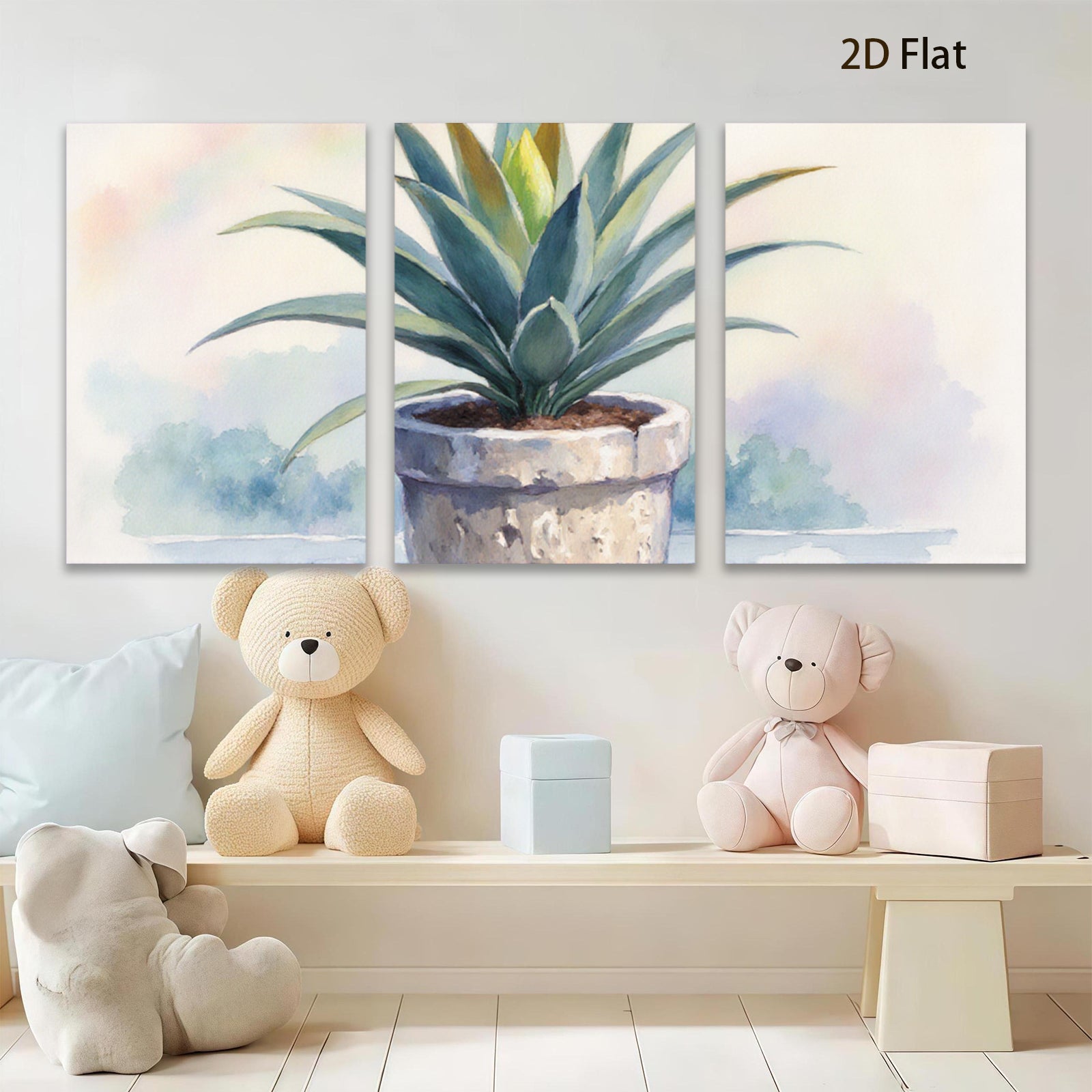 2D flat 1pc blooming potted agave succulent botanical wall art farmhouse living room bedroom decor modern minimalist gallery wrapped canvas print
