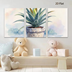 2D flat 1pc blooming potted agave succulent botanical wall art farmhouse living room bedroom decor modern minimalist gallery wrapped canvas print