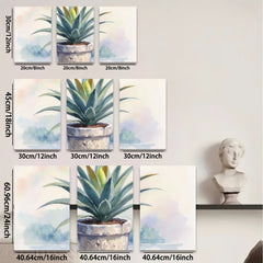 2D flat 1pc blooming potted agave succulent botanical wall art farmhouse living room bedroom decor modern minimalist gallery wrapped canvas print