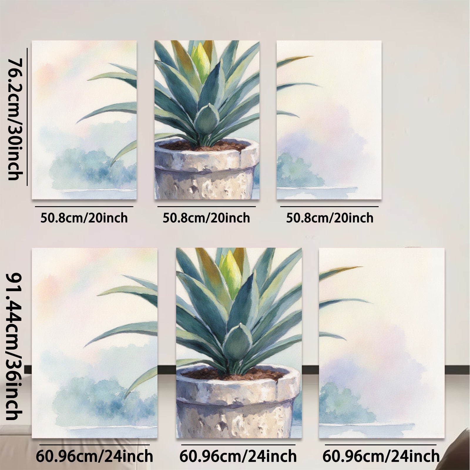 2D flat 1pc blooming potted agave succulent botanical wall art farmhouse living room bedroom decor modern minimalist gallery wrapped canvas print