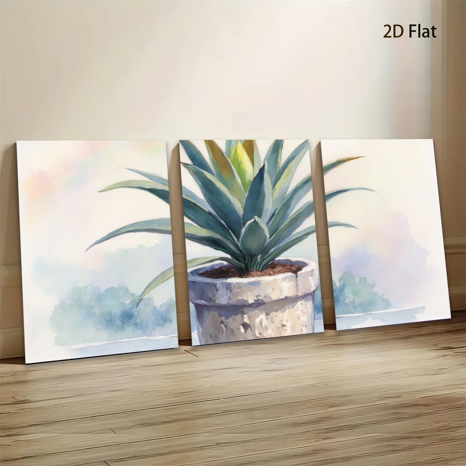 2D flat 1pc blooming potted agave succulent botanical wall art farmhouse living room bedroom decor modern minimalist gallery wrapped canvas print