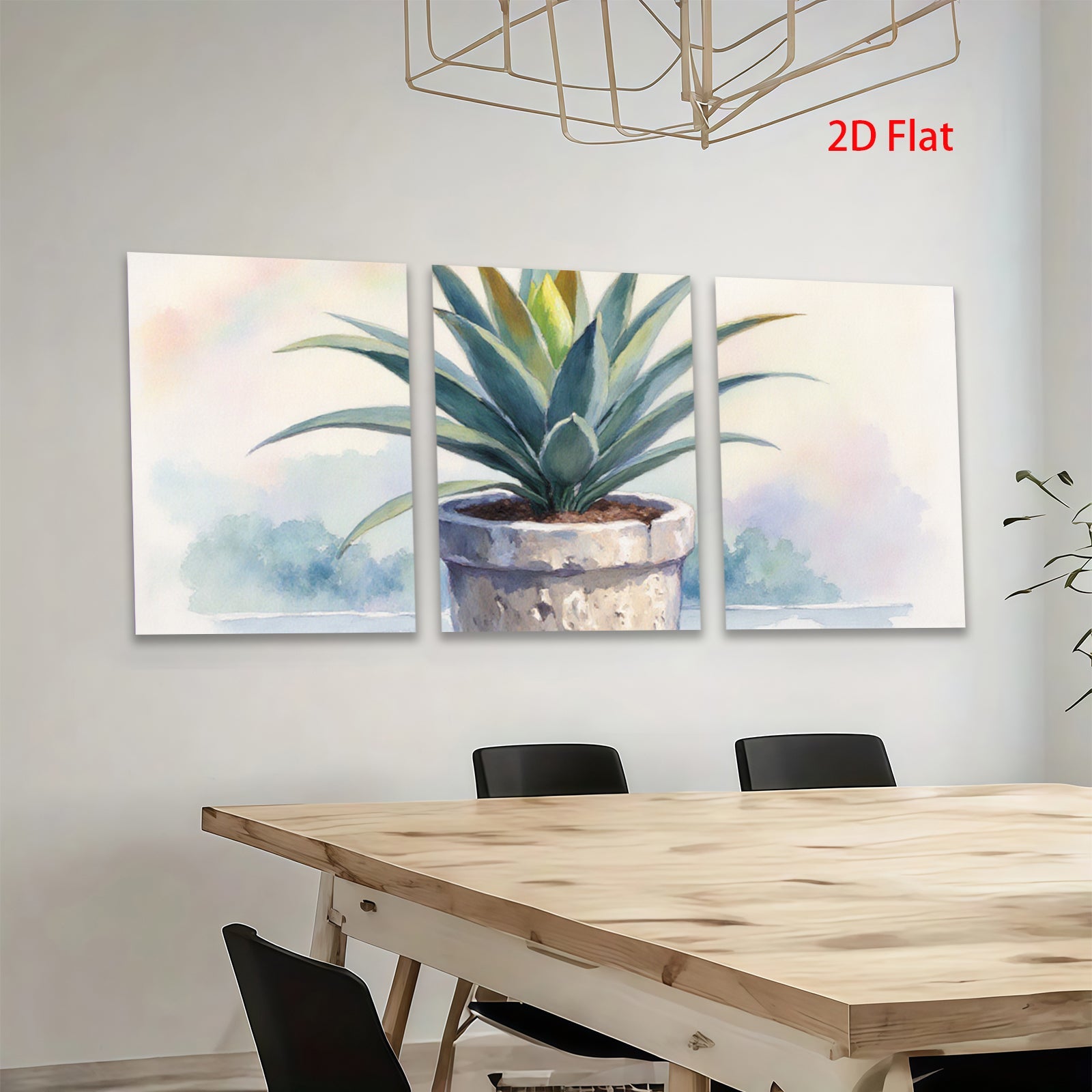 2D flat 1pc blooming potted agave succulent botanical wall art farmhouse living room bedroom decor modern minimalist gallery wrapped canvas print