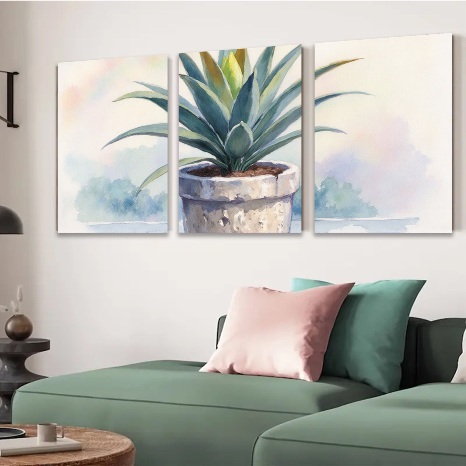 2D flat 1pc blooming potted agave succulent botanical wall art farmhouse living room bedroom decor modern minimalist gallery wrapped canvas print