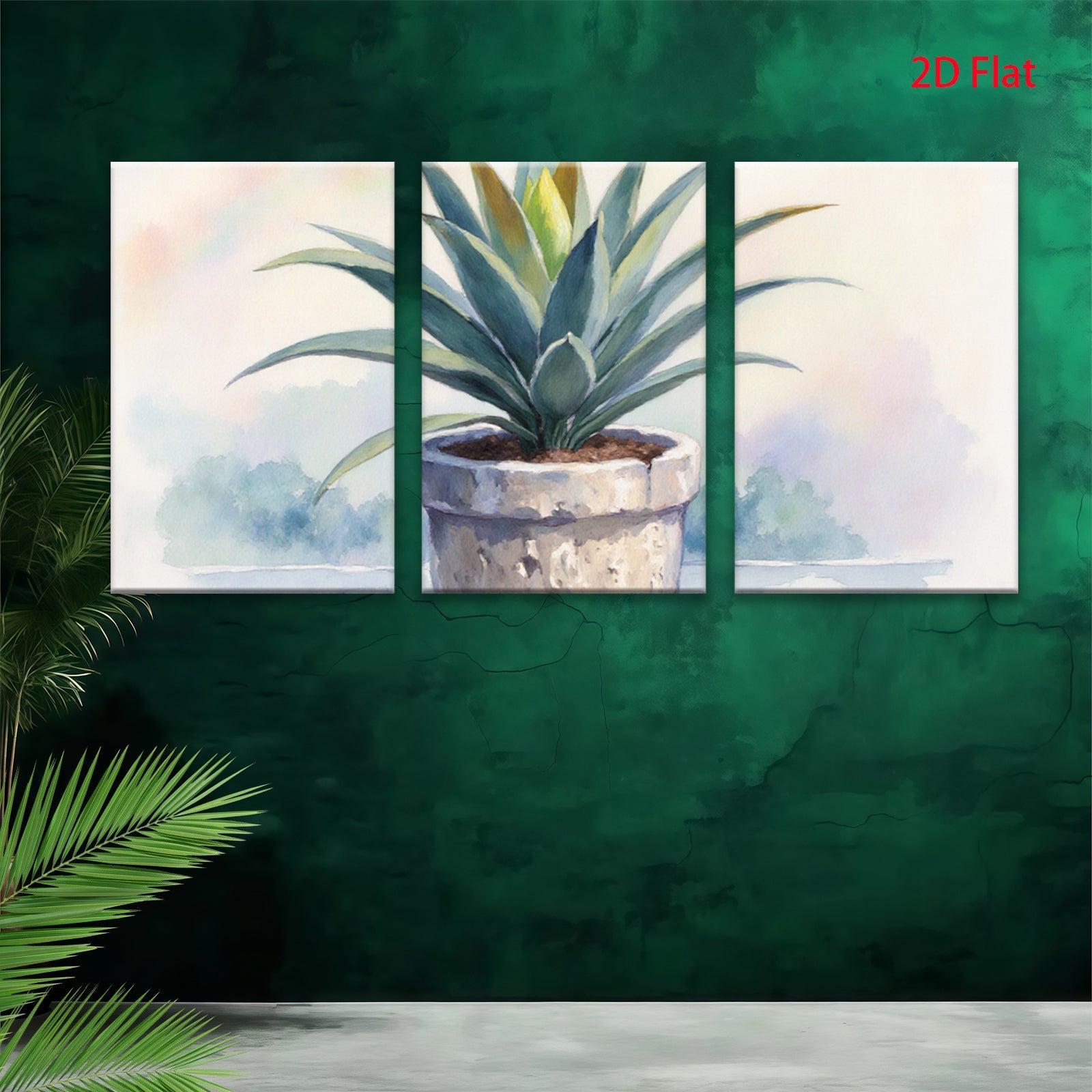2D flat 1pc blooming potted agave succulent botanical wall art farmhouse living room bedroom decor modern minimalist gallery wrapped canvas print