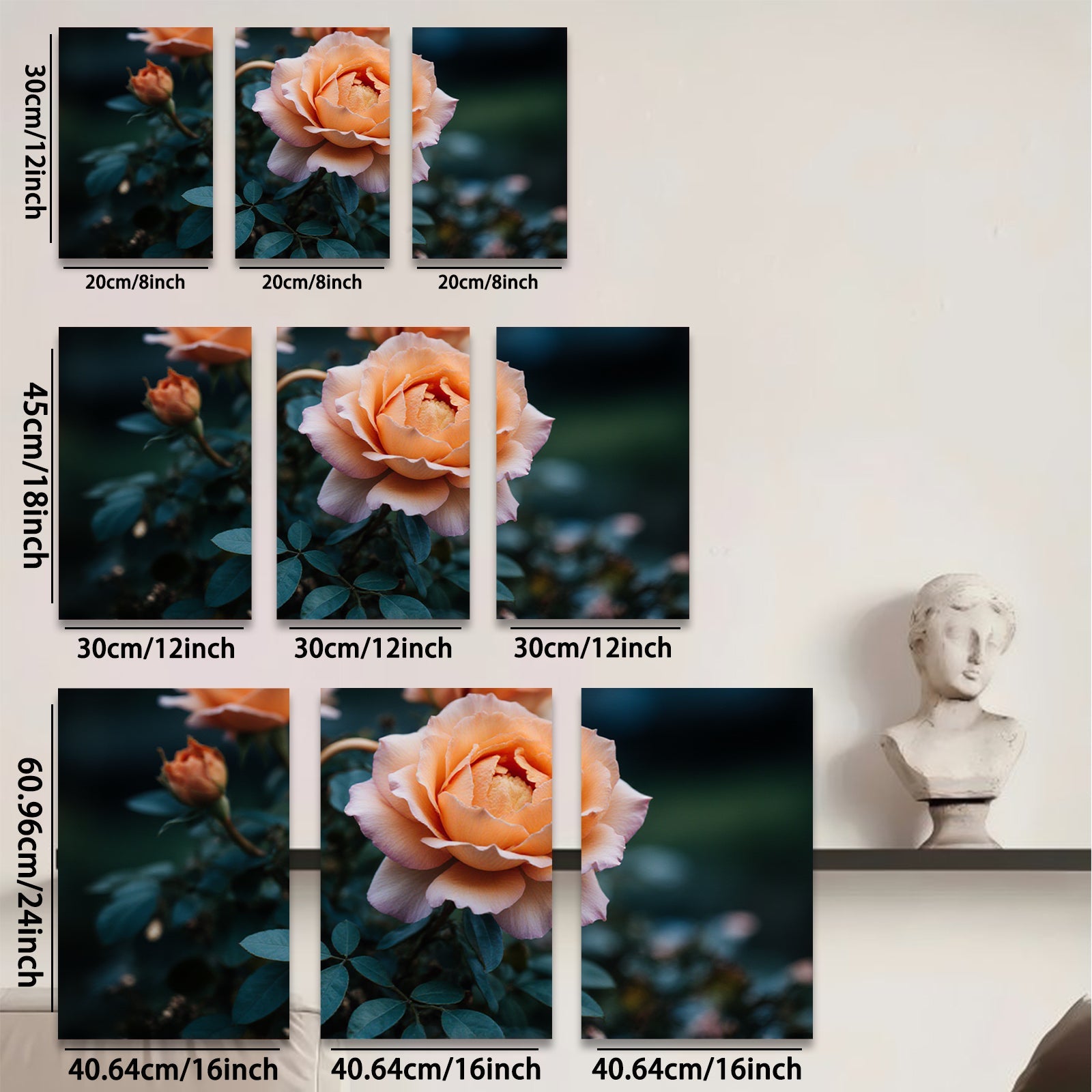 2D flat 1pc blooming rose garden wall art canvas prints for living room bedroom home decor farmhouse style botanical floral modern minimalist gallery wrapped