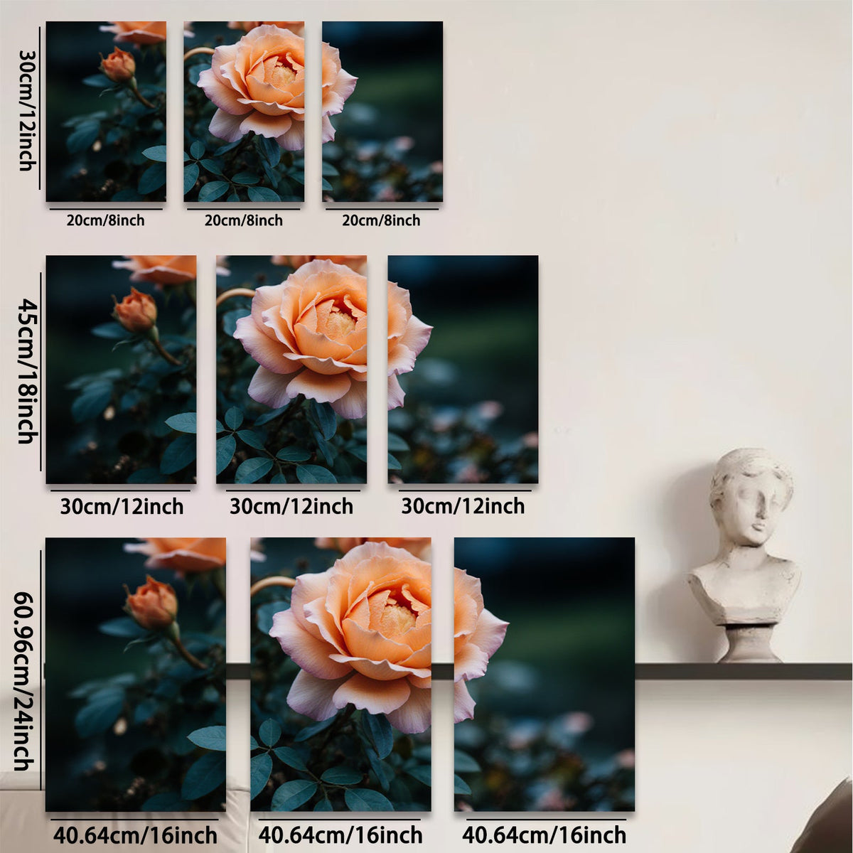 2D flat 1pc blooming rose garden wall art canvas prints for living room bedroom home decor farmhouse style botanical floral modern minimalist gallery wrapped