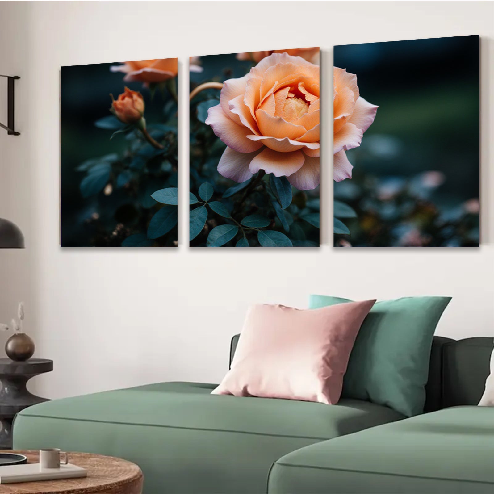 2D flat 1pc blooming rose garden wall art canvas prints for living room bedroom home decor farmhouse style botanical floral modern minimalist gallery wrapped