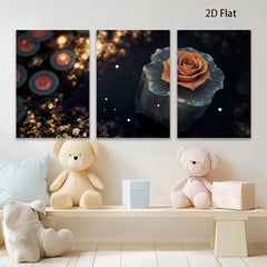 2D flat 1pc blooming rose on dark stone wall art for living room bedroom gallery wrapped canvas prints modern farmhouse decor botanical floral accent piece