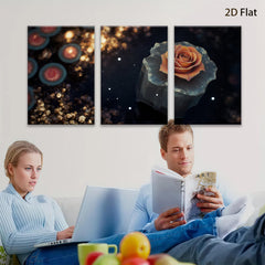 2D flat 1pc blooming rose on dark stone wall art for living room bedroom gallery wrapped canvas prints modern farmhouse decor botanical floral accent piece