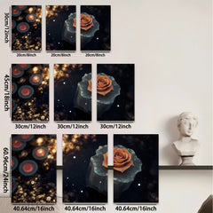2D flat 1pc blooming rose on dark stone wall art for living room bedroom gallery wrapped canvas prints modern farmhouse decor botanical floral accent piece