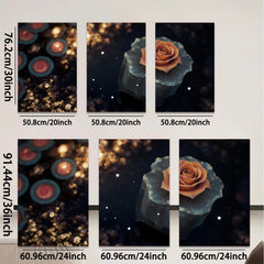 2D flat 1pc blooming rose on dark stone wall art for living room bedroom gallery wrapped canvas prints modern farmhouse decor botanical floral accent piece