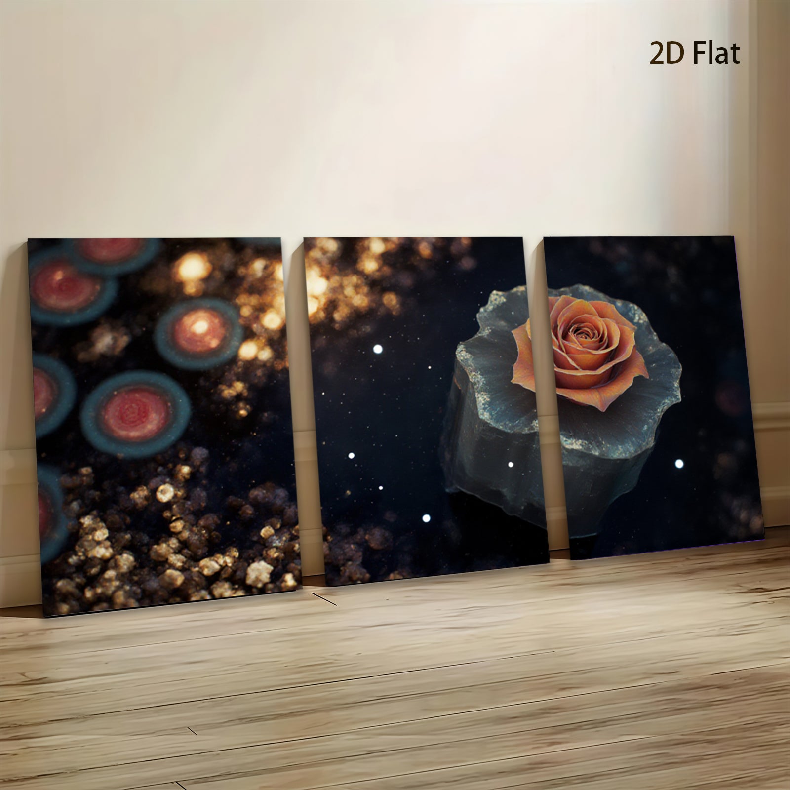 2D flat 1pc blooming rose on dark stone wall art for living room bedroom gallery wrapped canvas prints modern farmhouse decor botanical floral accent piece