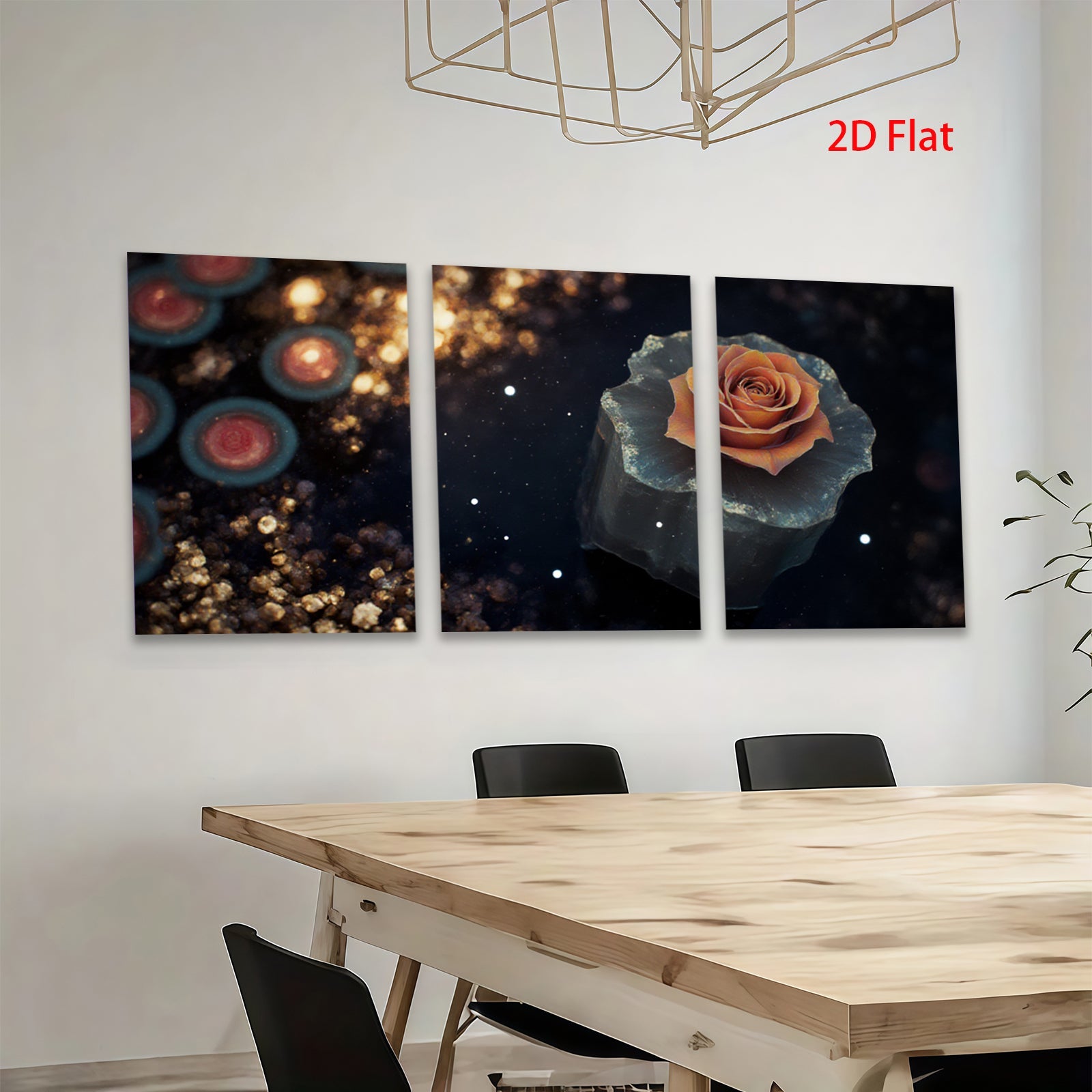 2D flat 1pc blooming rose on dark stone wall art for living room bedroom gallery wrapped canvas prints modern farmhouse decor botanical floral accent piece