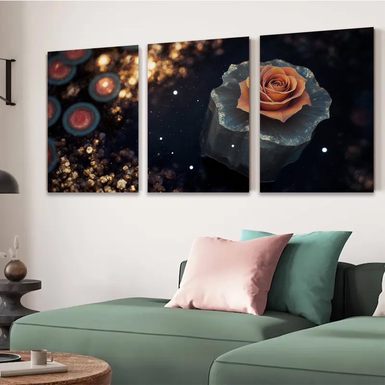 2D flat 1pc blooming rose on dark stone wall art for living room bedroom gallery wrapped canvas prints modern farmhouse decor botanical floral accent piece