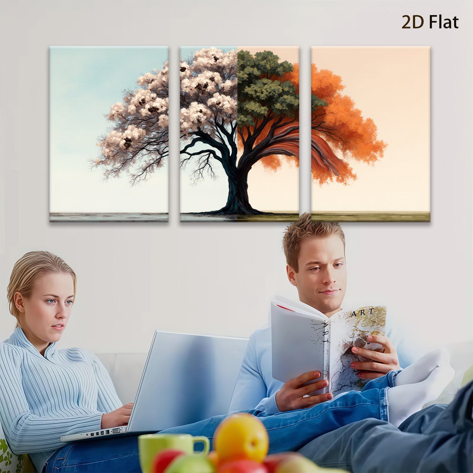 2D flat 1pc blooming seasonal tree canvas wall art for living room bedroom home decor farmhouse style gallery wrapped modern minimalist artwork