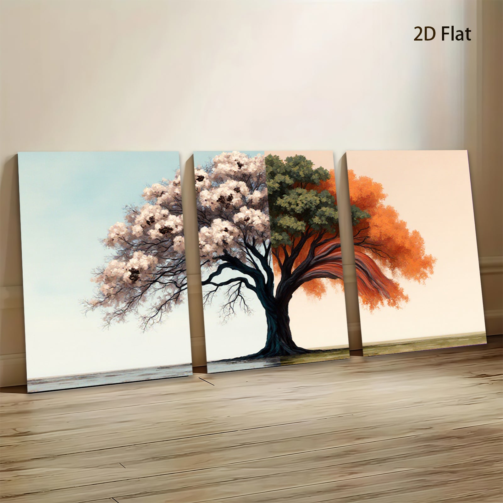 2D flat 1pc blooming seasonal tree canvas wall art for living room bedroom home decor farmhouse style gallery wrapped modern minimalist artwork