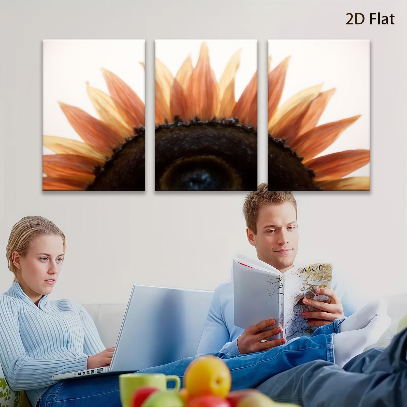2D flat 1pc blooming sunflower closeup vibrant wall art farmhouse decor living room bedroom gallery wrapped canvas print modern botanical nature artwork inspiring cozy home style