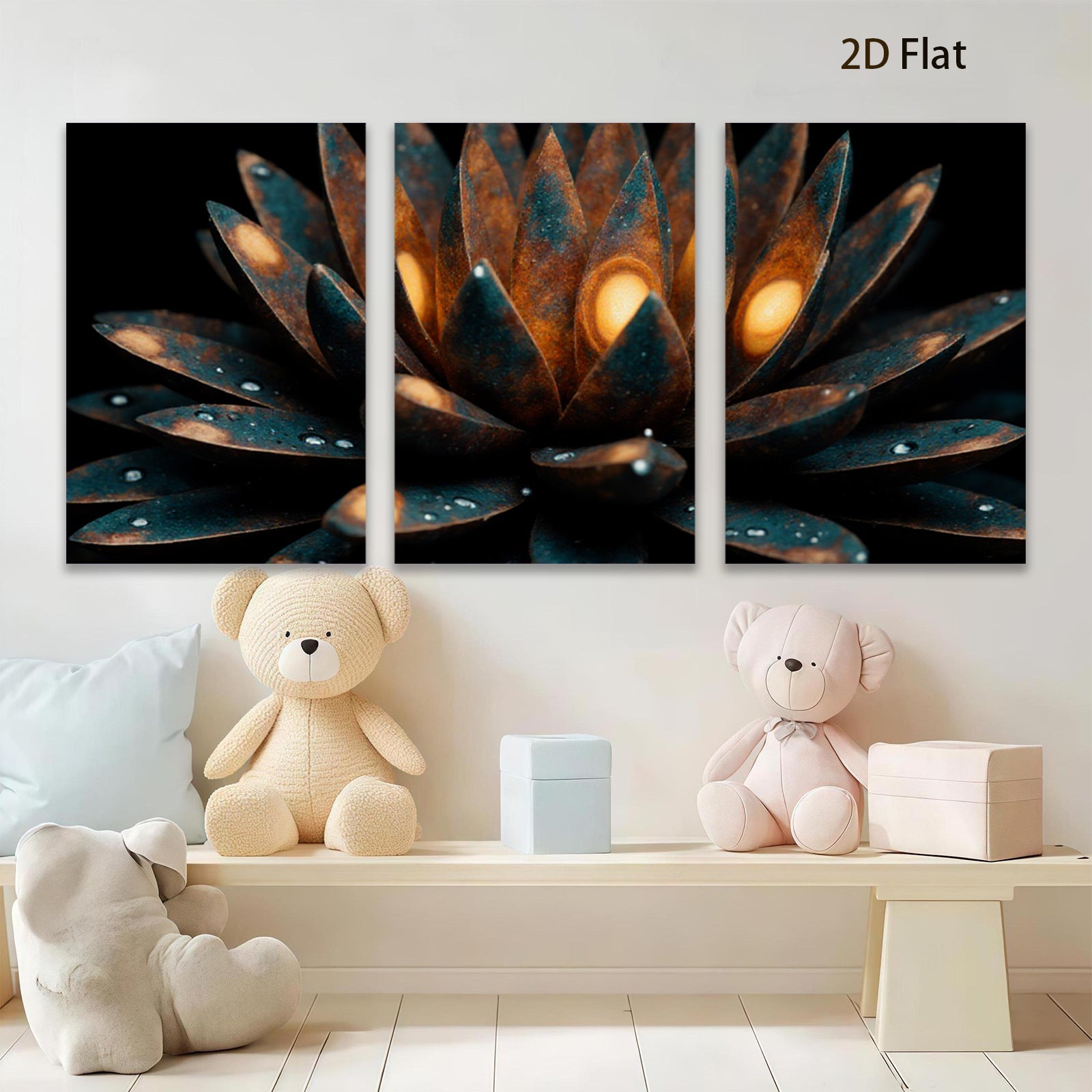 2D flat 1pc blooming teal lotus flower wall art canvas prints for living room bedroom decor farmhouse style modern minimalist botanical gallery wrapped ready to hang