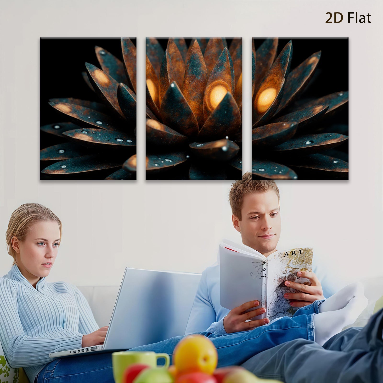 2D flat 1pc blooming teal lotus flower wall art canvas prints for living room bedroom decor farmhouse style modern minimalist botanical gallery wrapped ready to hang