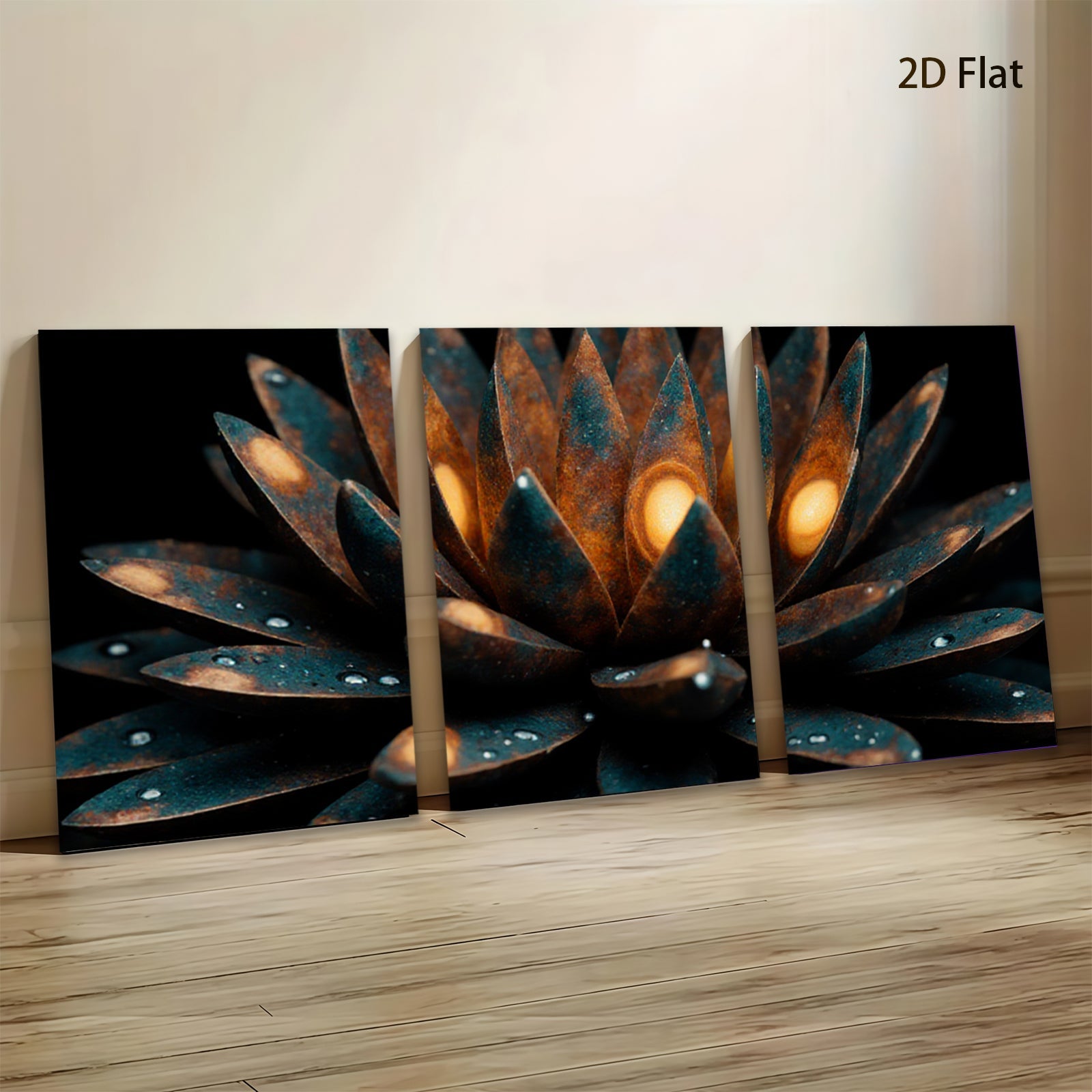 2D flat 1pc blooming teal lotus flower wall art canvas prints for living room bedroom decor farmhouse style modern minimalist botanical gallery wrapped ready to hang
