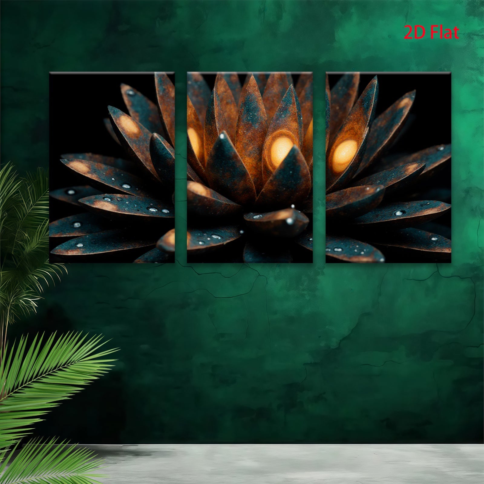 2D flat 1pc blooming teal lotus flower wall art canvas prints for living room bedroom decor farmhouse style modern minimalist botanical gallery wrapped ready to hang