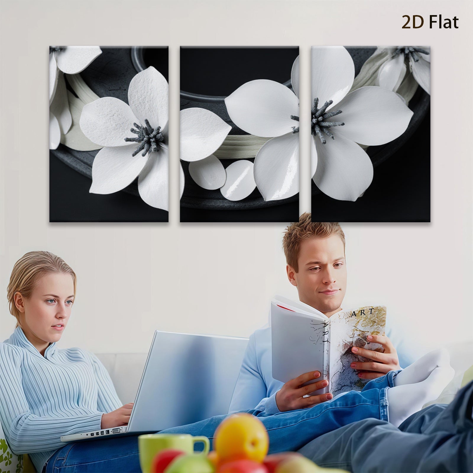 2D flat 1pc blooming white dogwood floral wall art canvas print bedroom living room farmhouse modern gallery wrapped stretched framed ready to hang