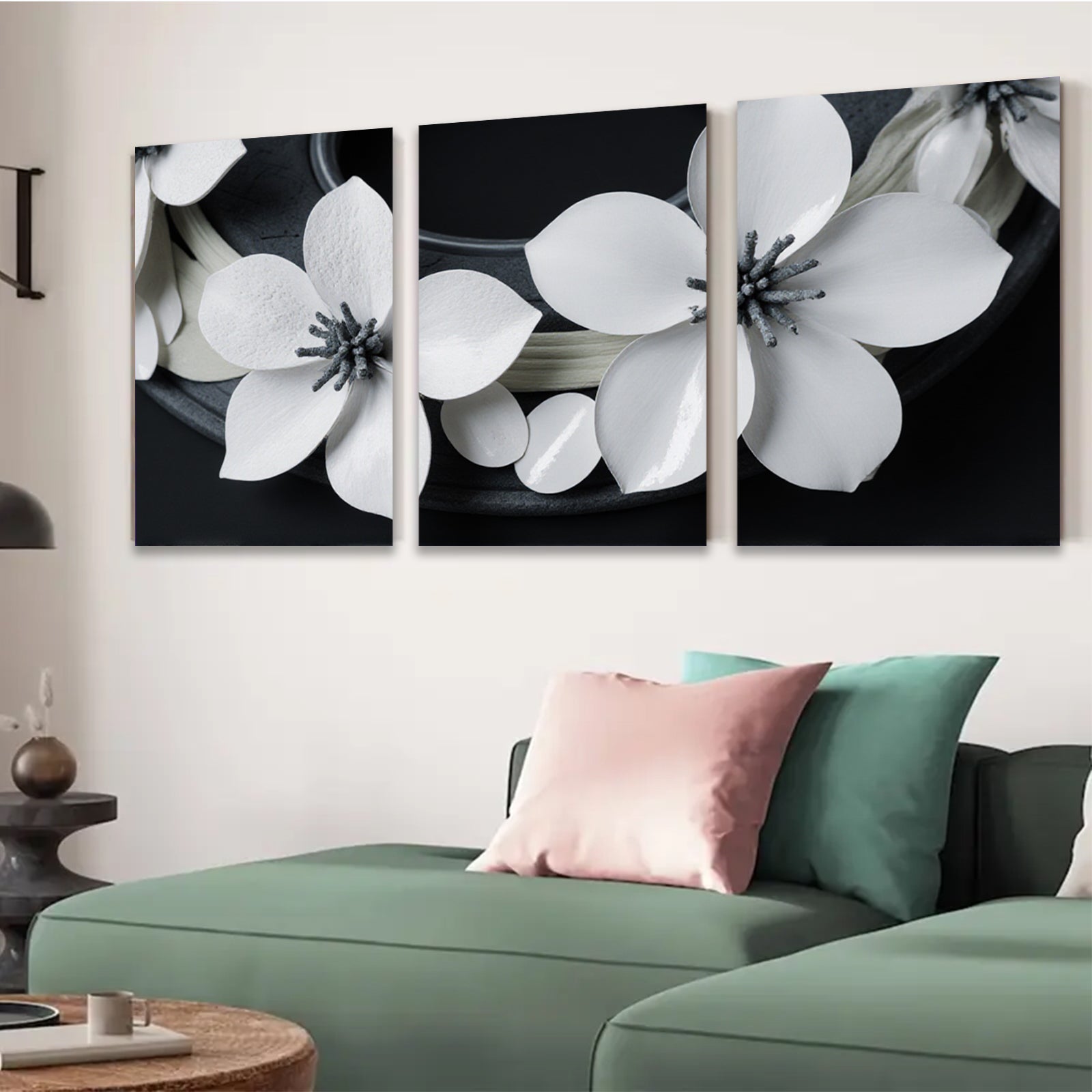 2D flat 1pc blooming white dogwood floral wall art canvas print bedroom living room farmhouse modern gallery wrapped stretched framed ready to hang