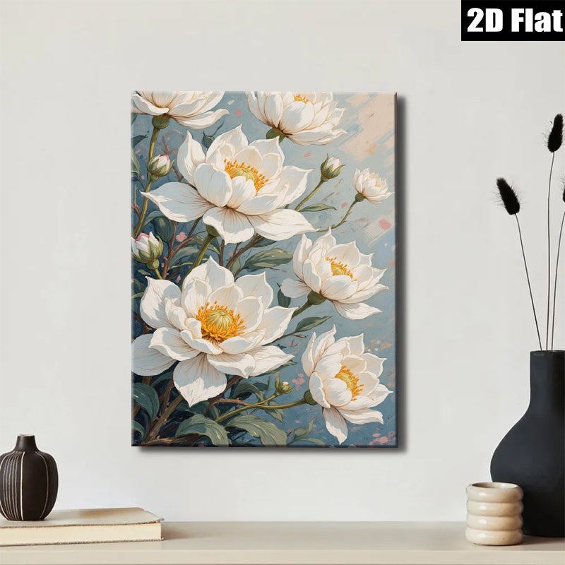 2D flat 1pc blooming white floral botanical wall art canvas prints for living room bedroom home decor farmhouse style modern minimalist gallery wrapped ready to hang